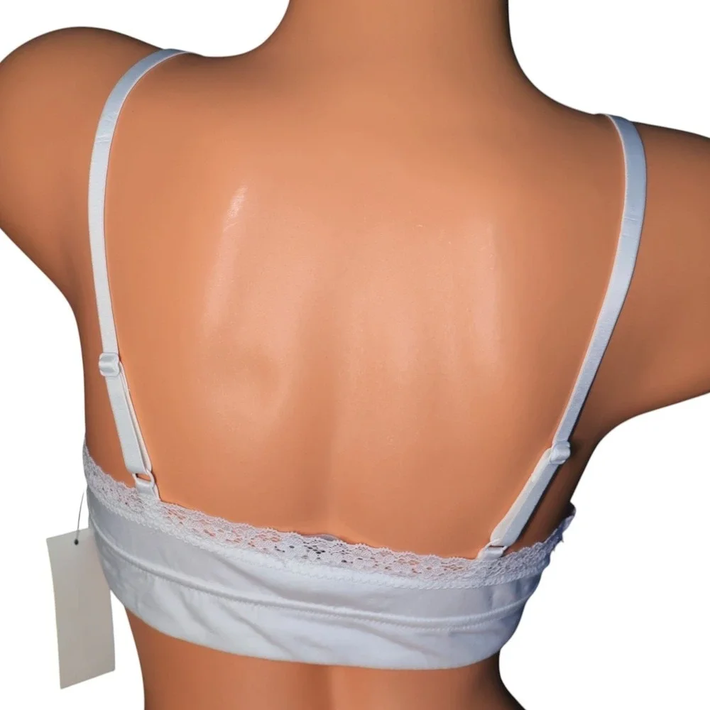 Jenni Core Bralette‎ Bright White Wide Lace Cotton Wireless Bra L NWT